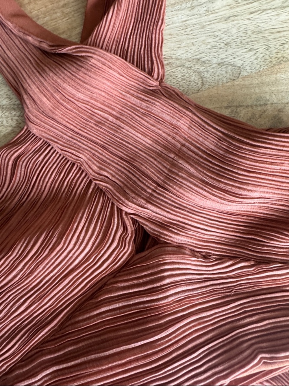 Doe & Rae Rust-Orange Pleated Halter Crop Top - Picture 3 of 5